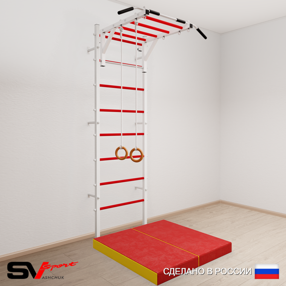Шведская стенка Sv Sport усиленная 6304 (Турник рукоход/Кольца/Мат 1м)