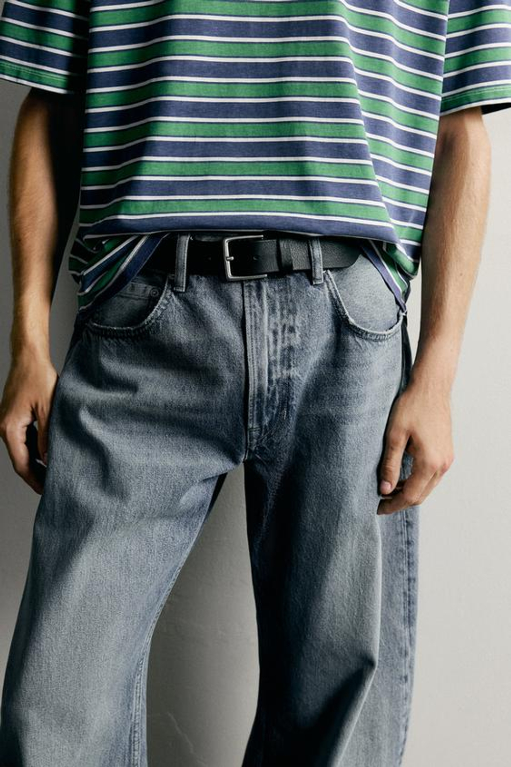 ZARA ДЖИНСЫ BALLOON FIT, ЛИНЯЛЫЙ СИНИЙ