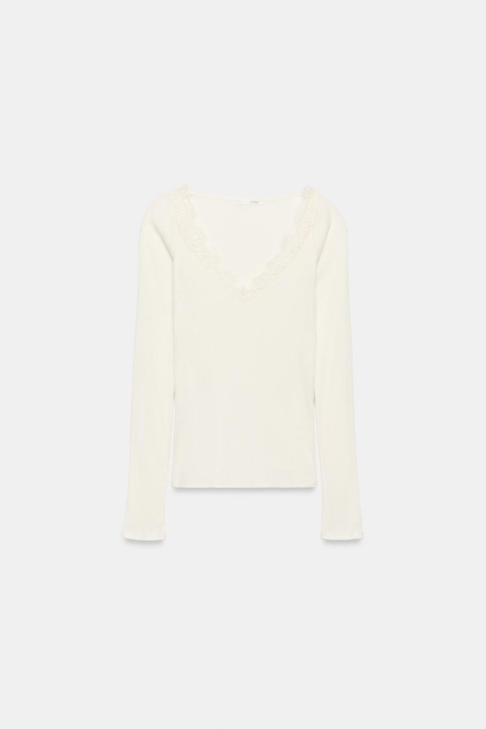 ZARA КОМБИНИРОВАННАЯ ФУТБОЛКА В РУБЧИК, ЭКРЮ