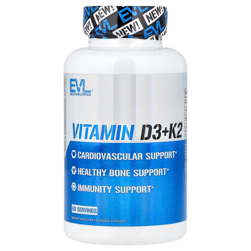 EVLution Nutrition, витамины D3 и К2, 60 растительных капсул