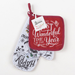 Новый год. Новогодний кухонный набор Happy new year : варежка-прихватка 20х28 см, прихватка 17х17 см