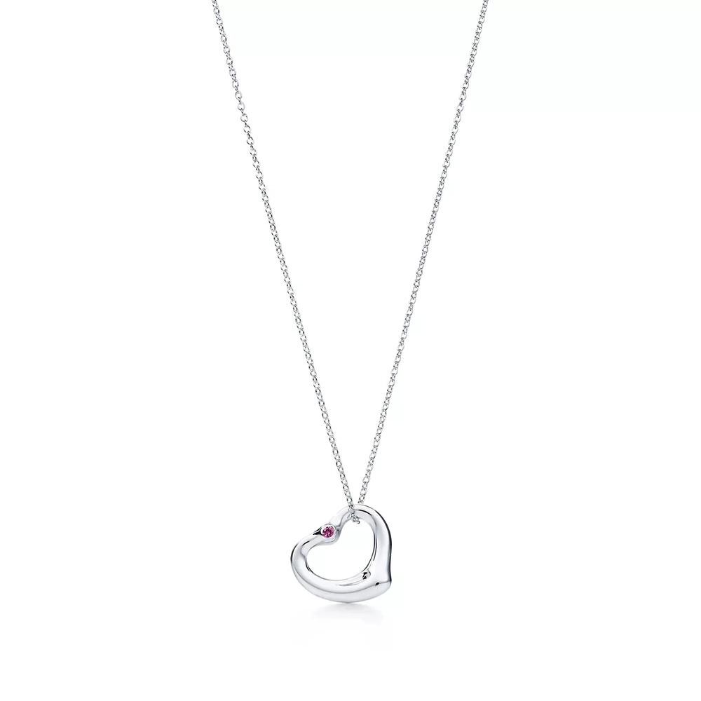 Подвеска из серебра 925 с розовым сапфиром💗, Open heart Pink sapphire 16мм, Tiffany ✨Exclusive ✨В наличии