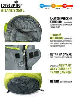 Мешок-кокон спальный Norfin ATLANTIS 350 L (молния слева)
