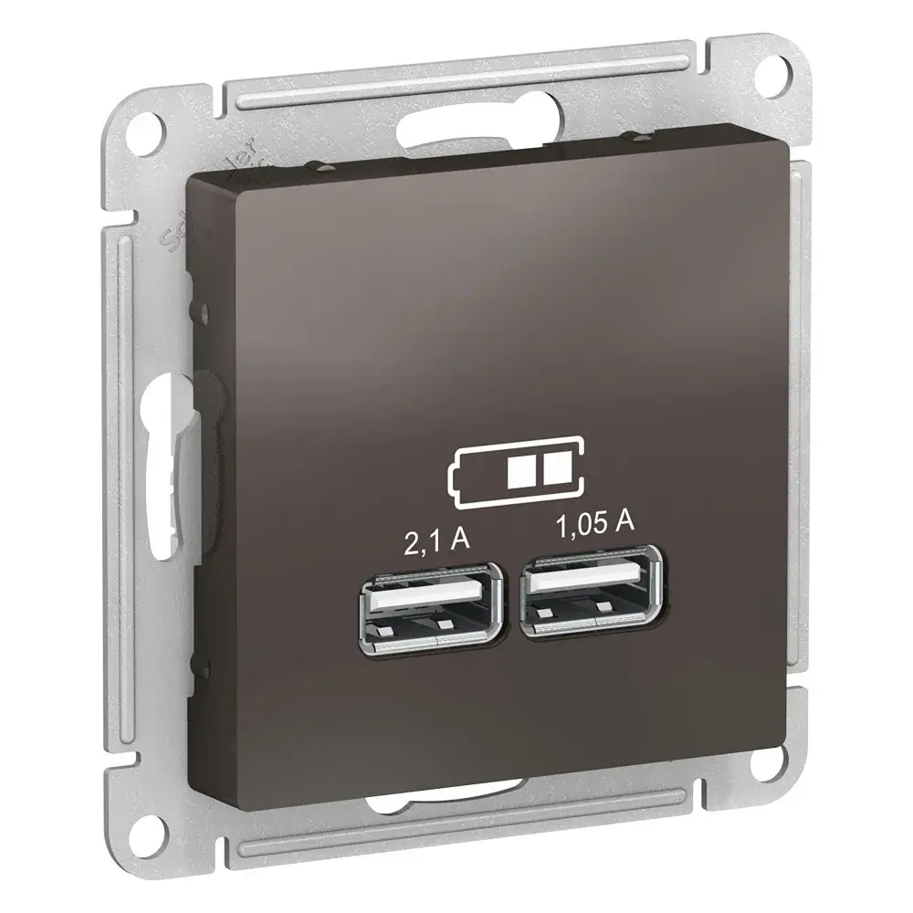 ATLASDESIGN USB РОЗЕТКА A+A, 5В/2,1А, 2х5В/1,05А, механизм, МОККО