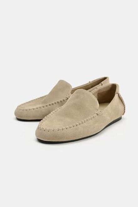 ZARA ЛОФЕРЫ ИЗ МЯГКОЙ ЗАМШИ, БЕЖЕВЫЙ