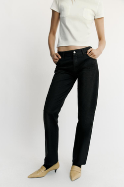 ZARA ВОЩЕНЫЕ ДЖИНСЫ TRF LOOSE STRAIGHT, ЧЕРНЫЙ