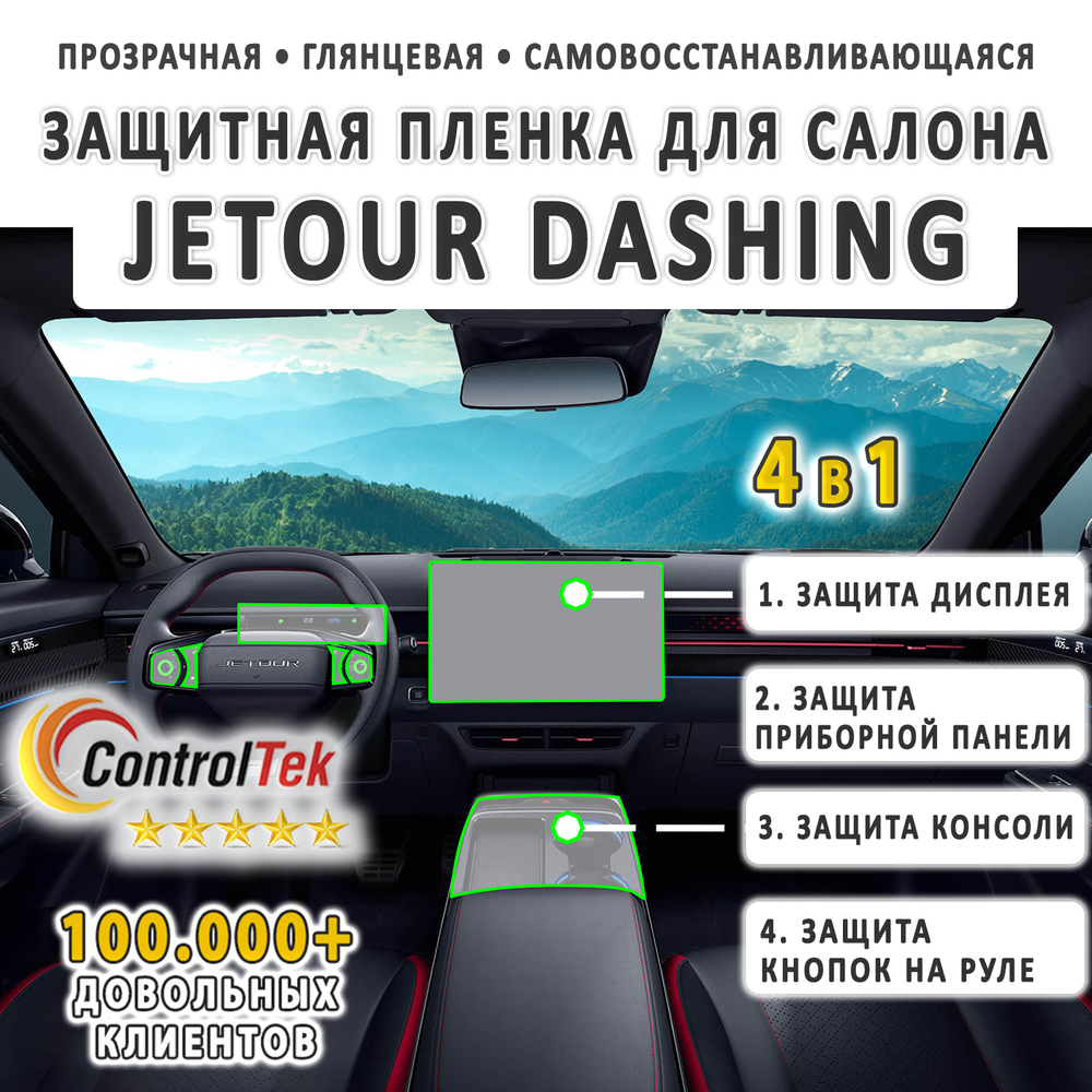 Jetour Dashing (2023) - комплект защитных пленок 4 в 1. Пленка защитная ControlTek HYBRID со слоем TOP COAT. Толщина: 6 mil. (175 мкм.)
