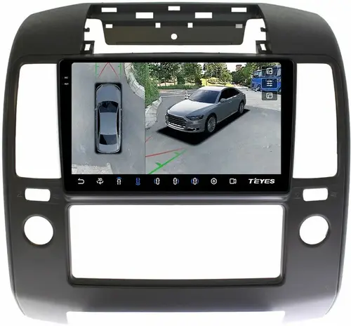 Магнитола для Nissan Navara D40 2004-2014 (кондиционер) - Teyes CC3-2K-360 монитор 9.5" 2K QLED на Android 10, Быстрая, CarPlay, 4G SIM-слот, 4 камеры в комплекте