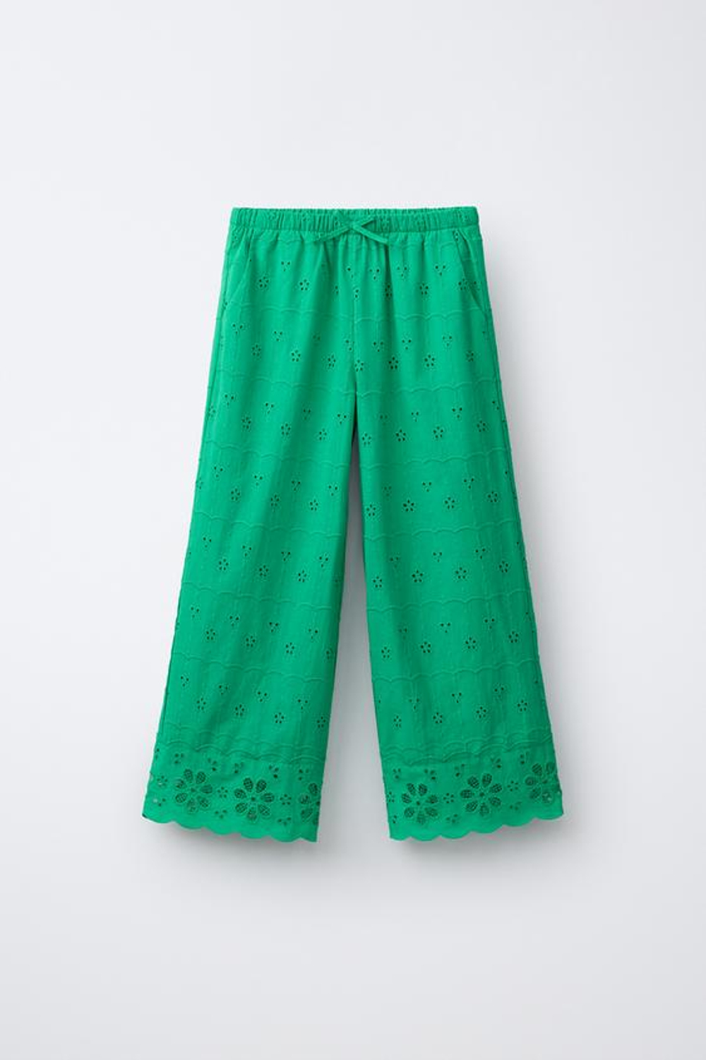 ZARA БРЮКИ WIDE LEG SCHIFFLY, ЗЕЛЕНЫЙ