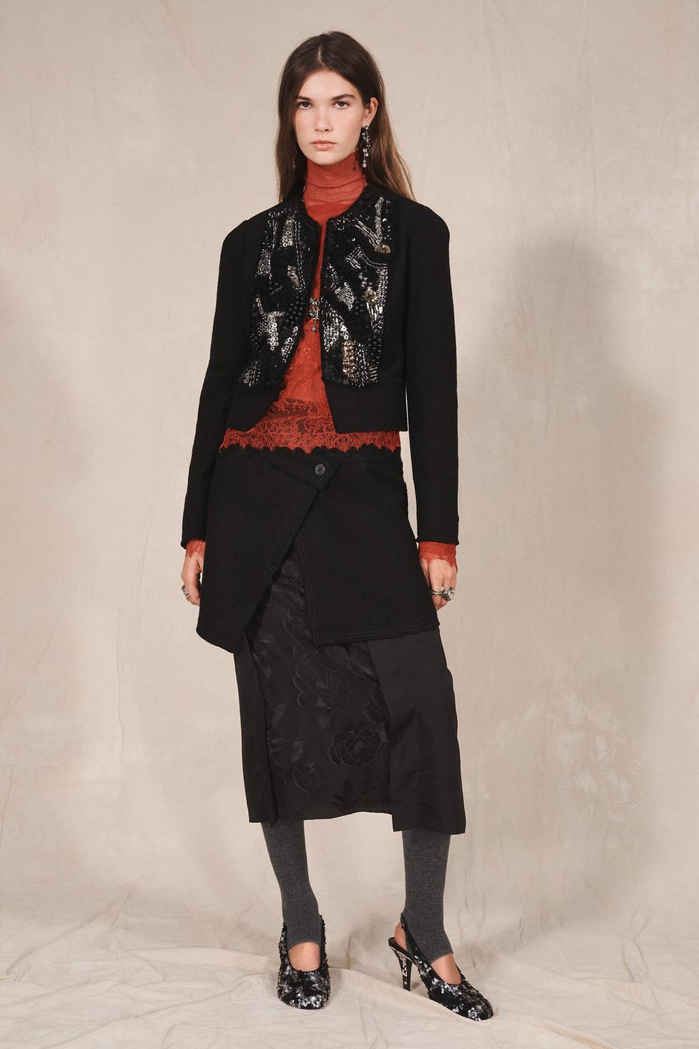ZARA КОМБИНИРОВАННАЯ ЮБКА С ОТДЕЛКОЙ — LIMITED EDITION, ЧЕРНЫЙ