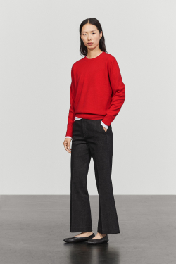 Massimo Dutti Вязаный свитер с круглым вырезом из смесовой шерсти, красный
