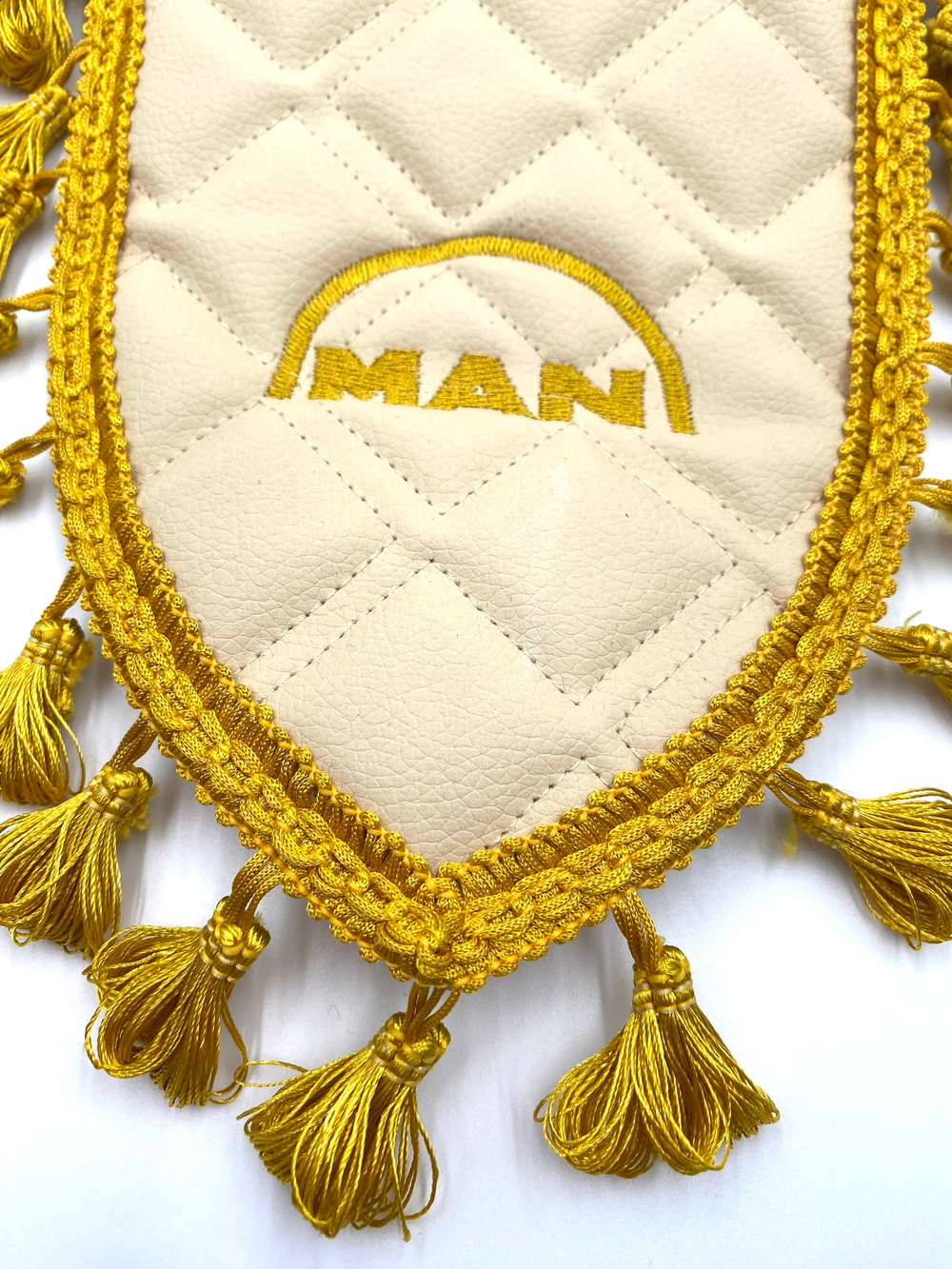 Вымпел тройной Man (экокожа, бежевый с золотой вышивкой)