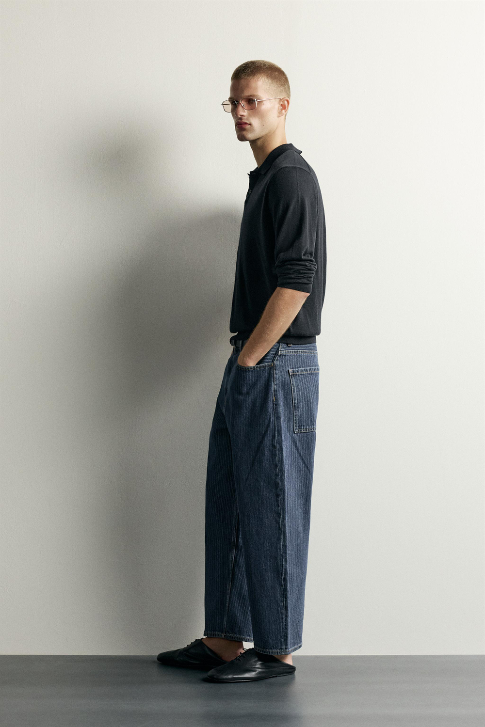 ДЖИНСЫ TAPERED WIDE FIT В ПОЛОСКУ — ZARA