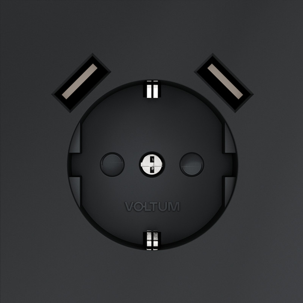 Розетка встраиваемая VOLTUM S70 с заземлением и защитными шторками, 16А, с USB, A+A, (графит)