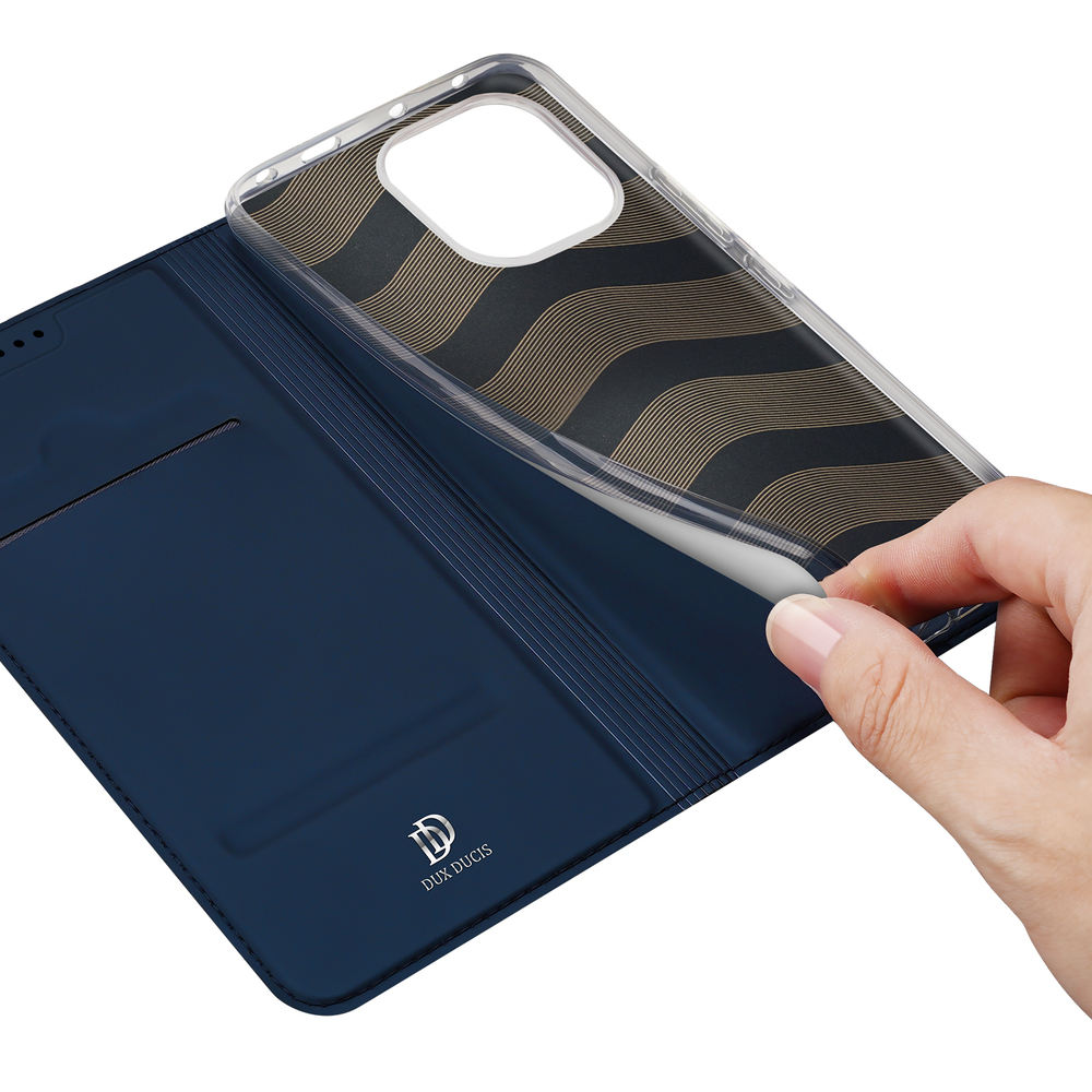 Чехол книжка из PU кожи синего цвета от Dux Ducis для смартфона Xiaomi Redmi Note 14 5G, серия Skin Pro Series Case