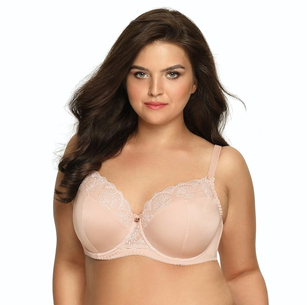 Бюстгальтер plus size с эффектной вышивкой на чашках (Размер: 80J) (Цвет: черный)