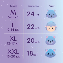 JOONIES Magic Night Подгузники-трусики, размер M (6-11 кг), 24 шт. Ночные