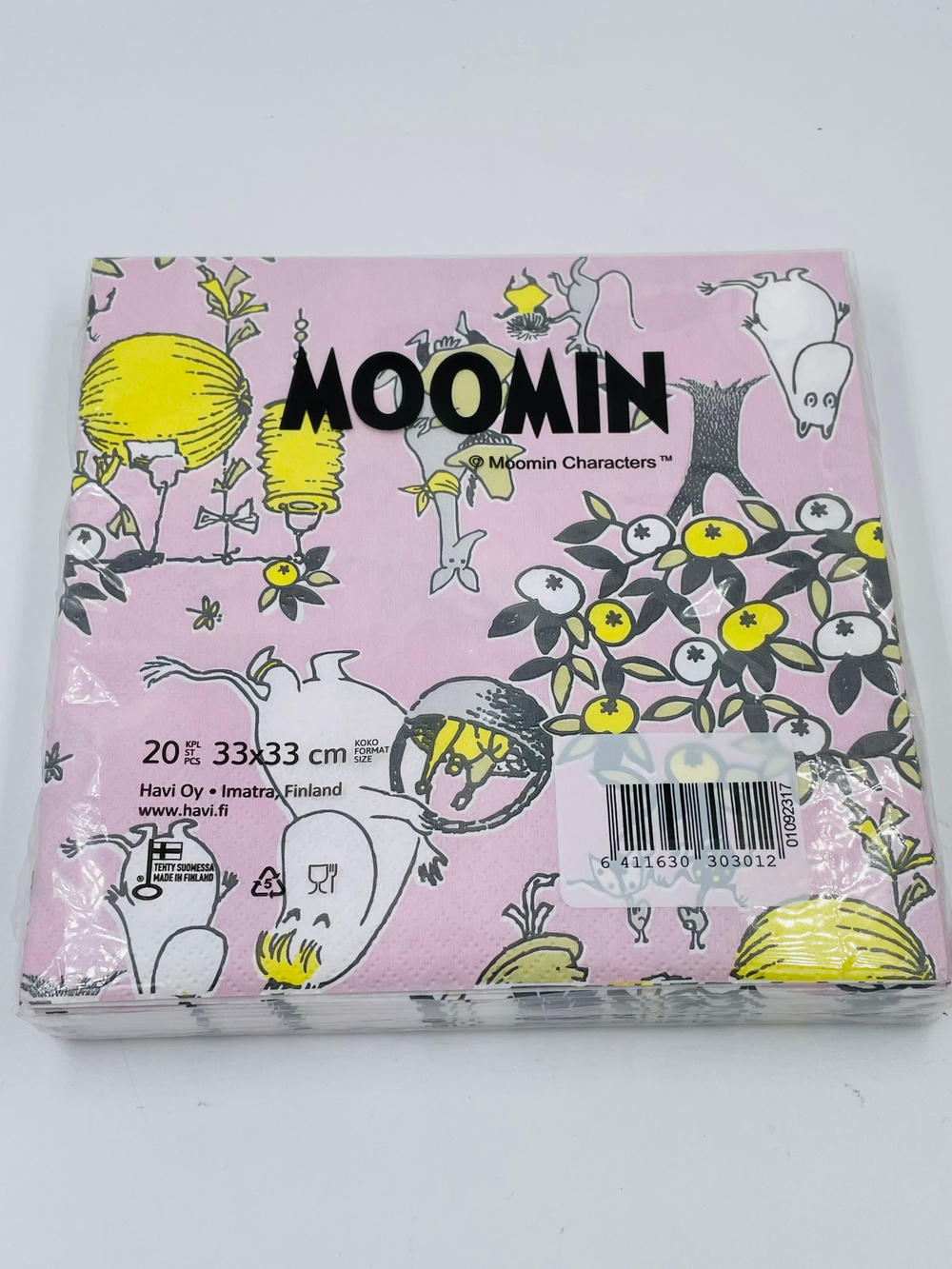 Салфетки бумажные Moomin, розового цвета 33х33 см, 20 салфеток (из Финляндии)