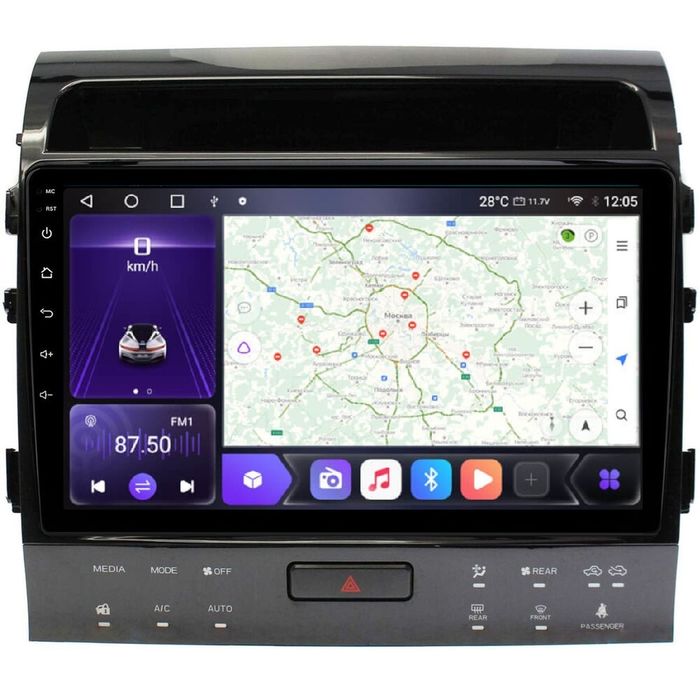 Магнитола для Toyota Land Cruiser 200 2007-2015 (рамка 10, климат на ШГУ) - Kuberg OL-1620-2-ABC QLed, Android 12, Быстрая, CarPlay, 4G SIM-слот