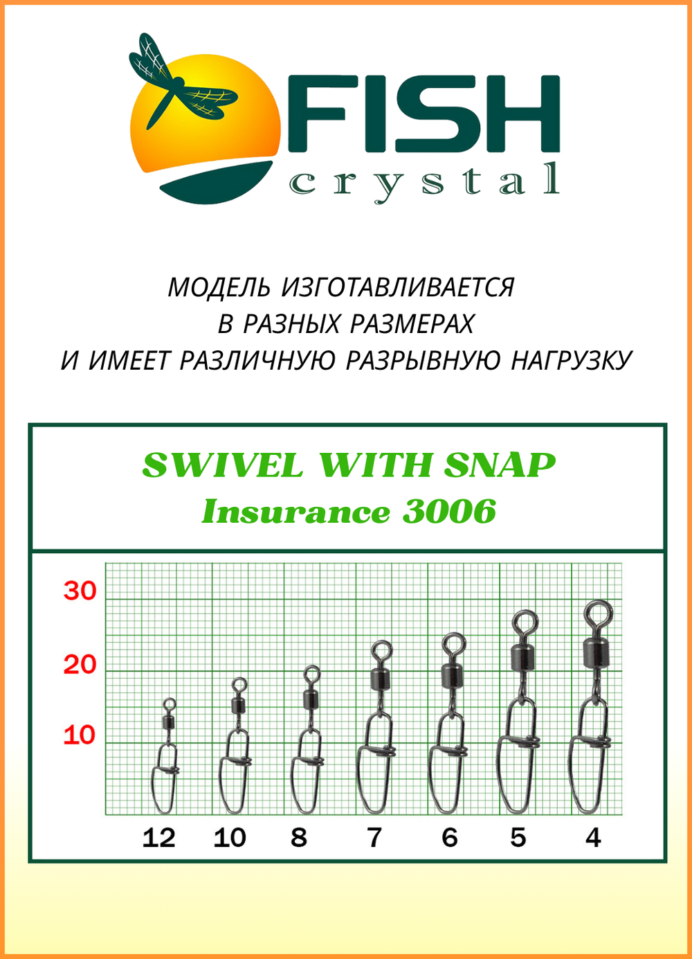 Вертлюжок рыболовный Fish Crystal SWIVEL WITH SNAP с застежкой Insurance 3006 №6 (5 упаковок)