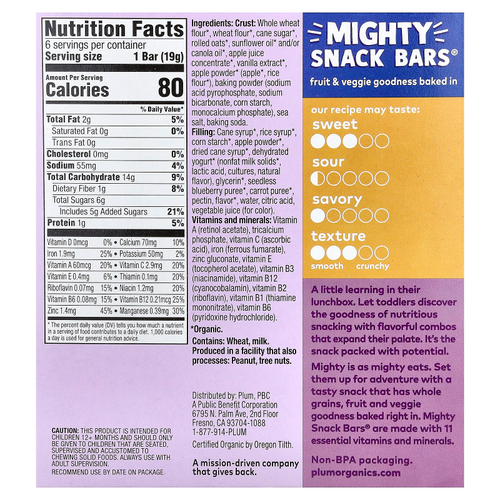 Plum Organics, Mighty Snack Bars®, батончики с голубикой, 6 батончиков по 19 г (0,67 унции)