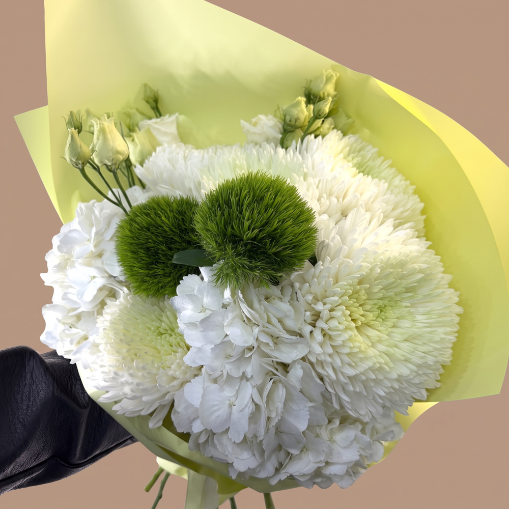 Хризантемы и гортензии Lime and White