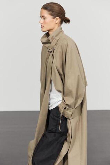 Massimo Dutti Длинный тренч с пряжками, бежевый