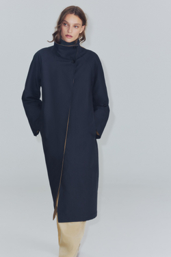 ZARA ДЛИННЫЙ ТРЕНЧ ZW COLLECTION, МОРСКОЙ ТЕМНО-СИНИЙ
