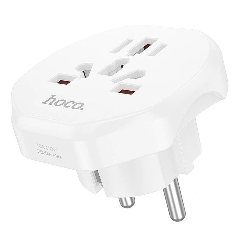 Сетевой переходник адаптер для евророзетки Hoco AC6 10А 250В белый