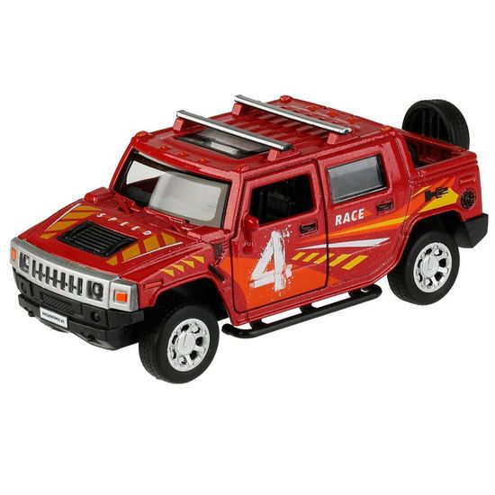 Машина металл HUMMER H2 PICKUP СПОРТ 12 см, двер, багаж, инер, красный, кор. Технопарк