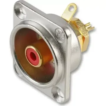 Neutrik NF2D-2 панельный разъем RCA гнездо, тип-D, под пайку провода, красный изолятор