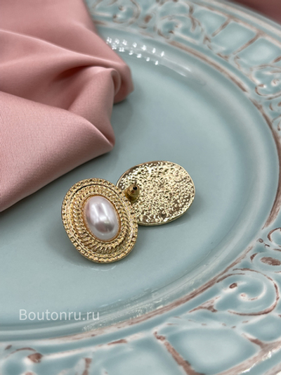 Серьги овальные золото с жемчугом гвоздики