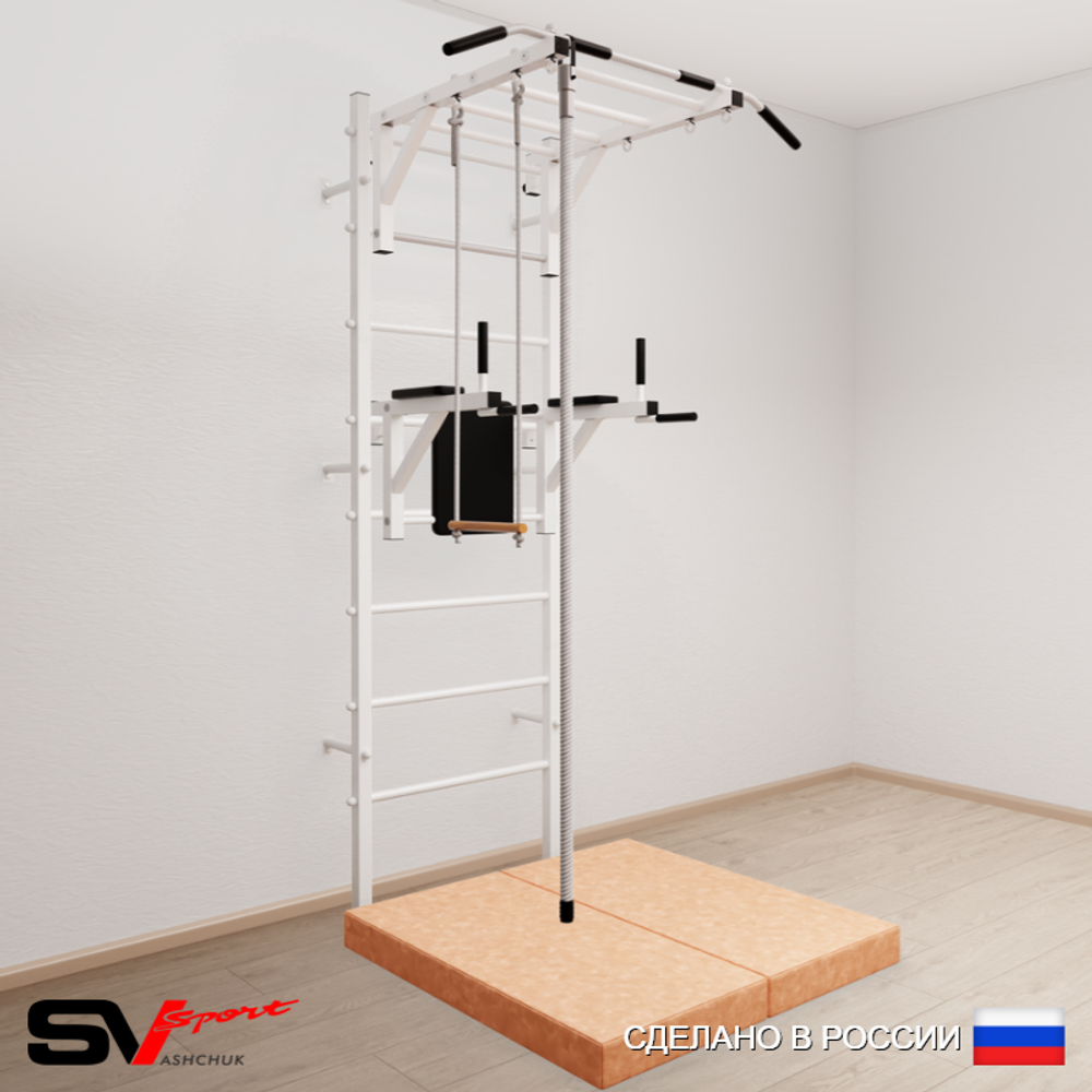 Шведская стенка Sv Sport 5464 (Турник рукоход/Брусья/Канат/Трапеция/Мат 1м)