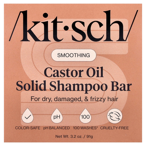 Kitsch, питательный твердый шампунь, касторовое масло, сладкая амбра и ши, 91 г (3,2 унции)
