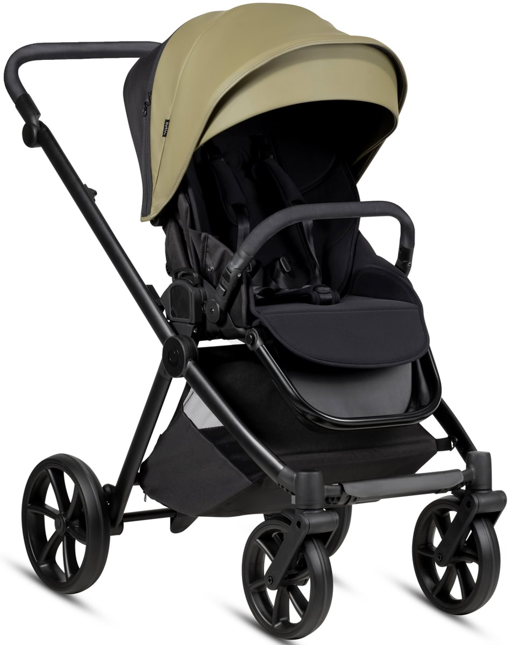Детская коляска Tutis Mio 3 Plus Leather New 4 в 1 с автокреслом Elo Lux EduSky Black и базой 1622025 Olive