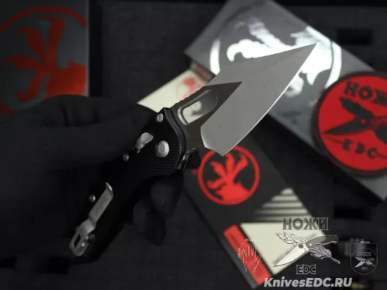 Microtech Stitch Ram-Lok S/E - нож складной, черн. алюм. рук-ть, стоунвош клинок