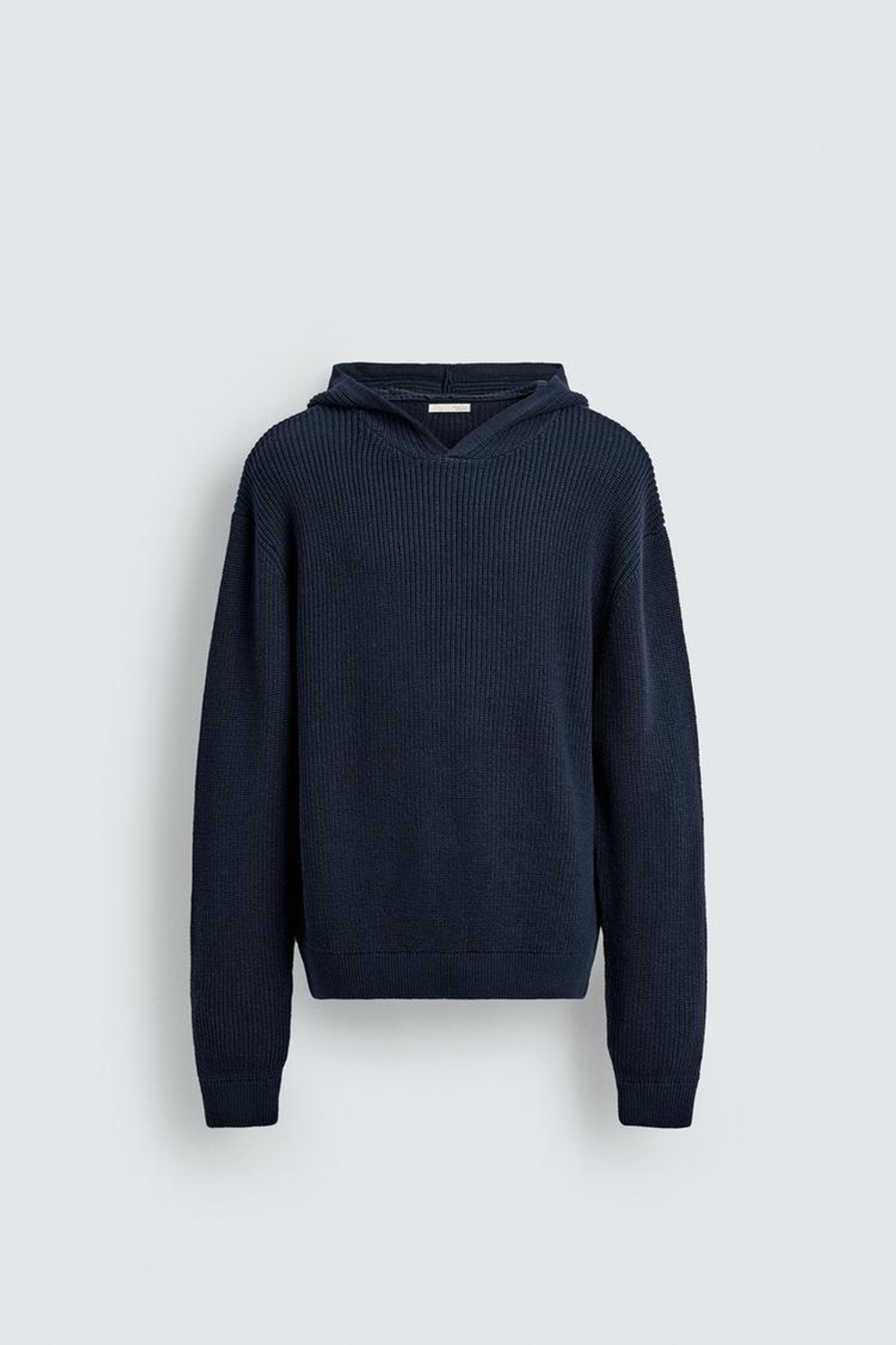 ZARA СВИТЕР ИЗ ХЛОПКА И ШЕРСТИ С КАПЮШОНОМ, МОРСКОЙ СИНИЙ