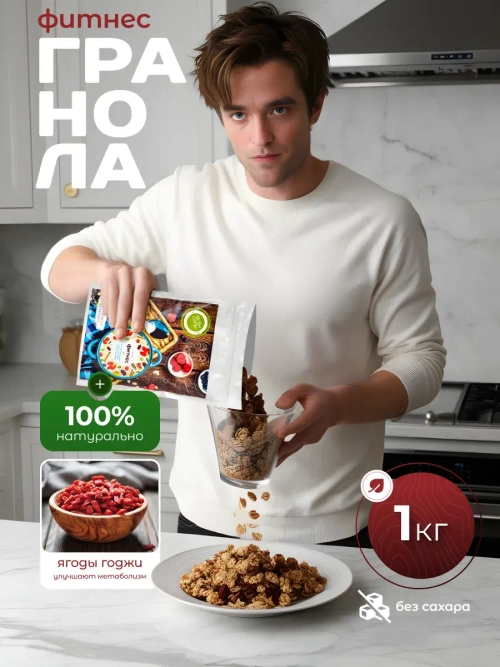 Гранола 1 кг без сахара, Фитнес с Годжи, Клюква, корица