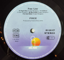 Винтажная виниловая пластинка LP Free Live (Germany 1980)
