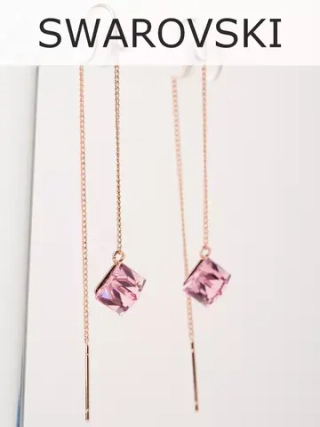 Серьги-протяжки Миражи с розовыми кубиками Swarovski