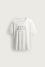 ФУТБОЛКА ИЗ ХЛОПКА И ЛЬНА С НАДПИСЬЮ — ZARA