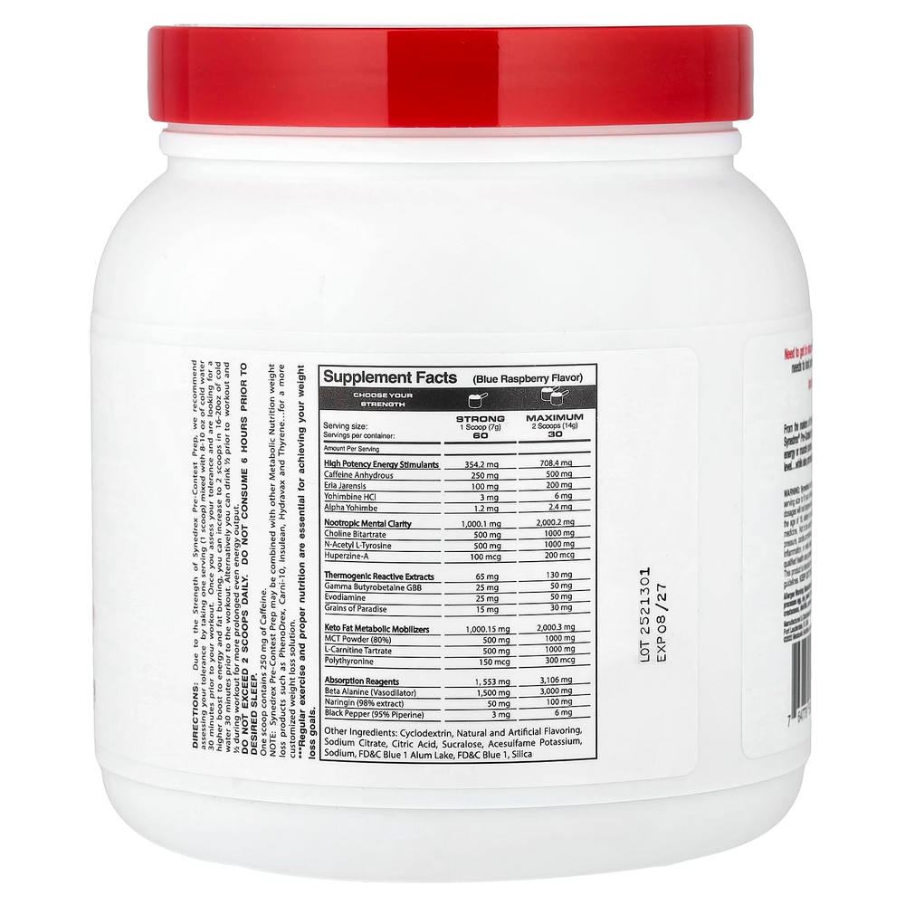 Metabolic Nutrition, Synedrex, предсоревновательный продукт, голубая малина, 420 г (14,8 унции)