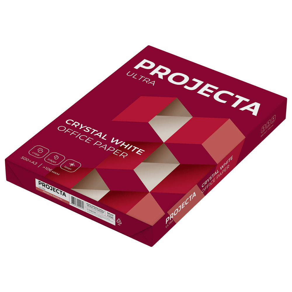 Бумага офисная БОЛЬШОГО ФОРМАТА (297×420), А3, 80 г/м2, 500 л., марка А, PROJECTA ULTRA, Россия, 162% (CIE).