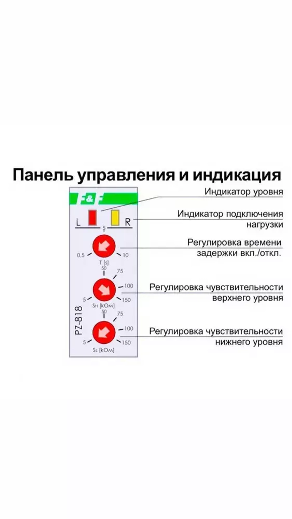 Реле контроля уровня жидкости PZ-818 8А 1NO/NC (двухуровн., выбор режима работы, датчик в комплекте PZ2)