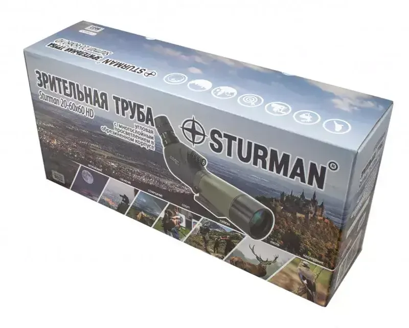 Зрительная труба Sturman 20-60x60 HD угловая в упаковке с иллюстрациями