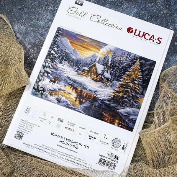 Набор для вышивания нитками Luca-S, Зимний вечер в горах 51х35см
