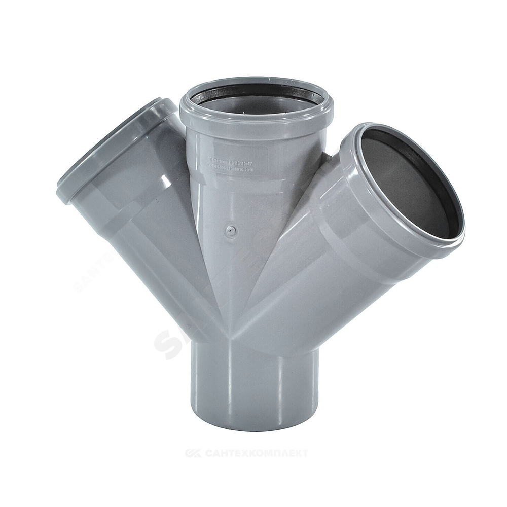 Крестовина PP-H 1-плоскостная серый BASE Дн 50х50х50х45гр б/нап в/к VALFEX 27105050