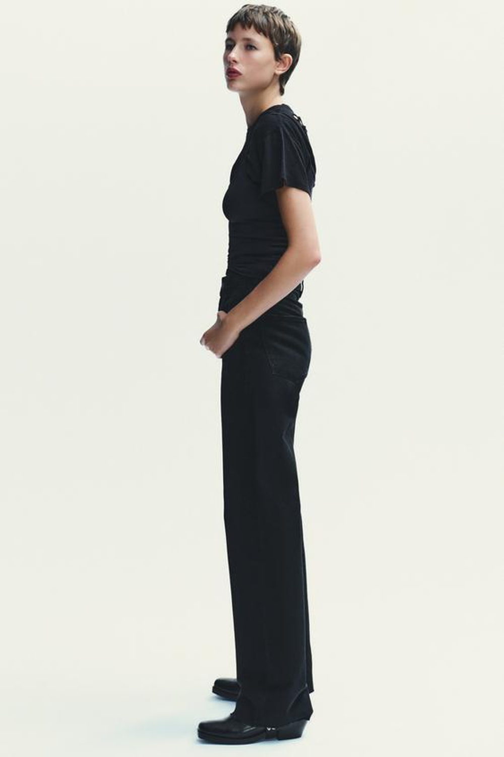 ZARA ДЖИНСЫ TRF WIDE LEG С ВЫСОКОЙ ПОСАДКОЙ, ЧЕРНЫЙ