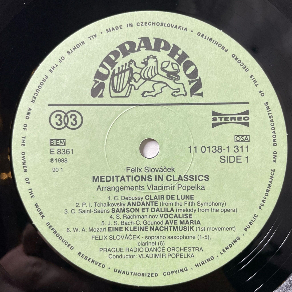 Винтажная виниловая пластинка LP Felix Slovacek Meditations In Classics (Чехословакия 1989)