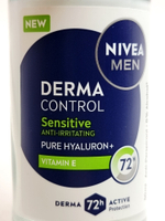 NIVEA MEN  Derma Control Sensitive Роликовый антиперспирант, 72 ч, с витамином Е и гиалуроновой кислотой, 50 мл
